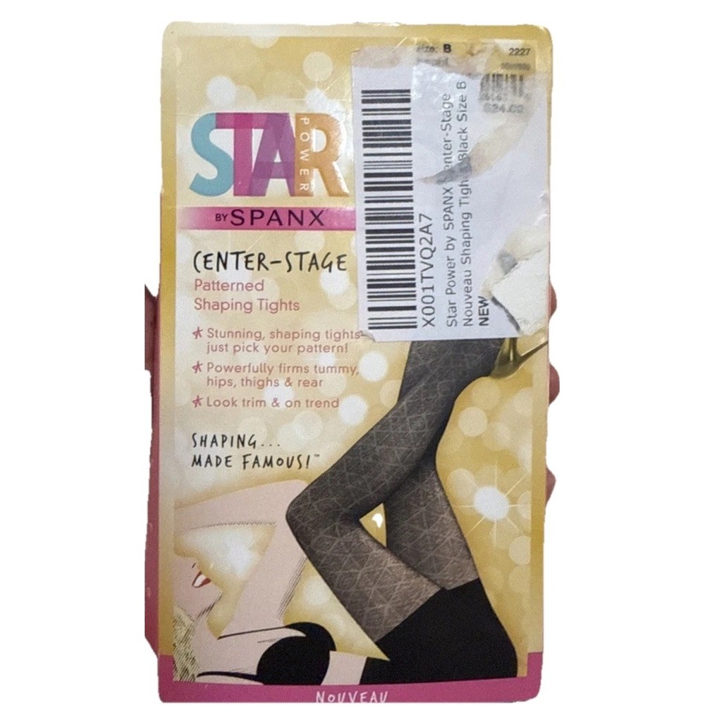 Spanx Star Power Center Stage Noveau Patterned Shaping Tights Black Size B NWT‎